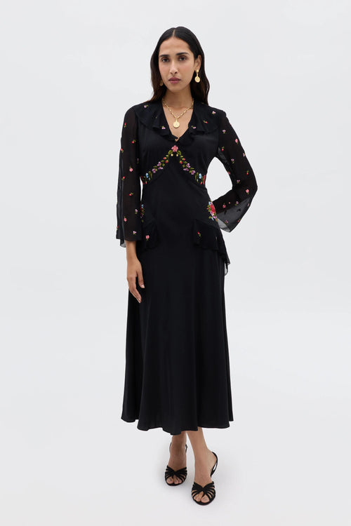 Cedar - Bouquet Embroidery Black
