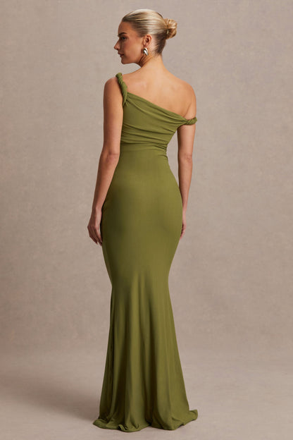 Lita | Olive Twisted Asymmetric Maternity Maxi Dress