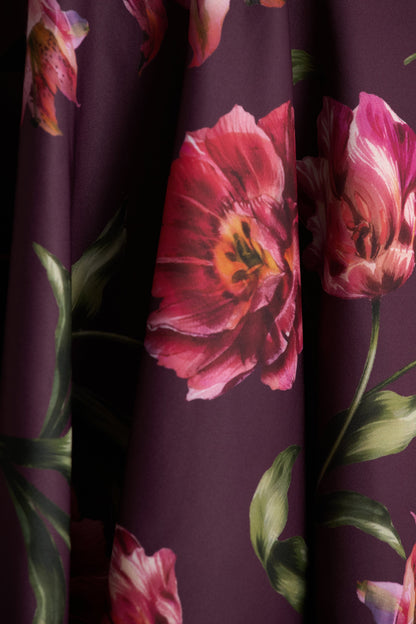 Magic | Burgundy Floral Print Sweetheart-Neck Mini Dress.