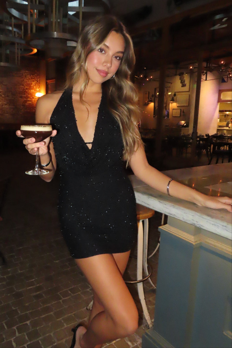 Valerie Cowl Neck Sequin Mini Dress