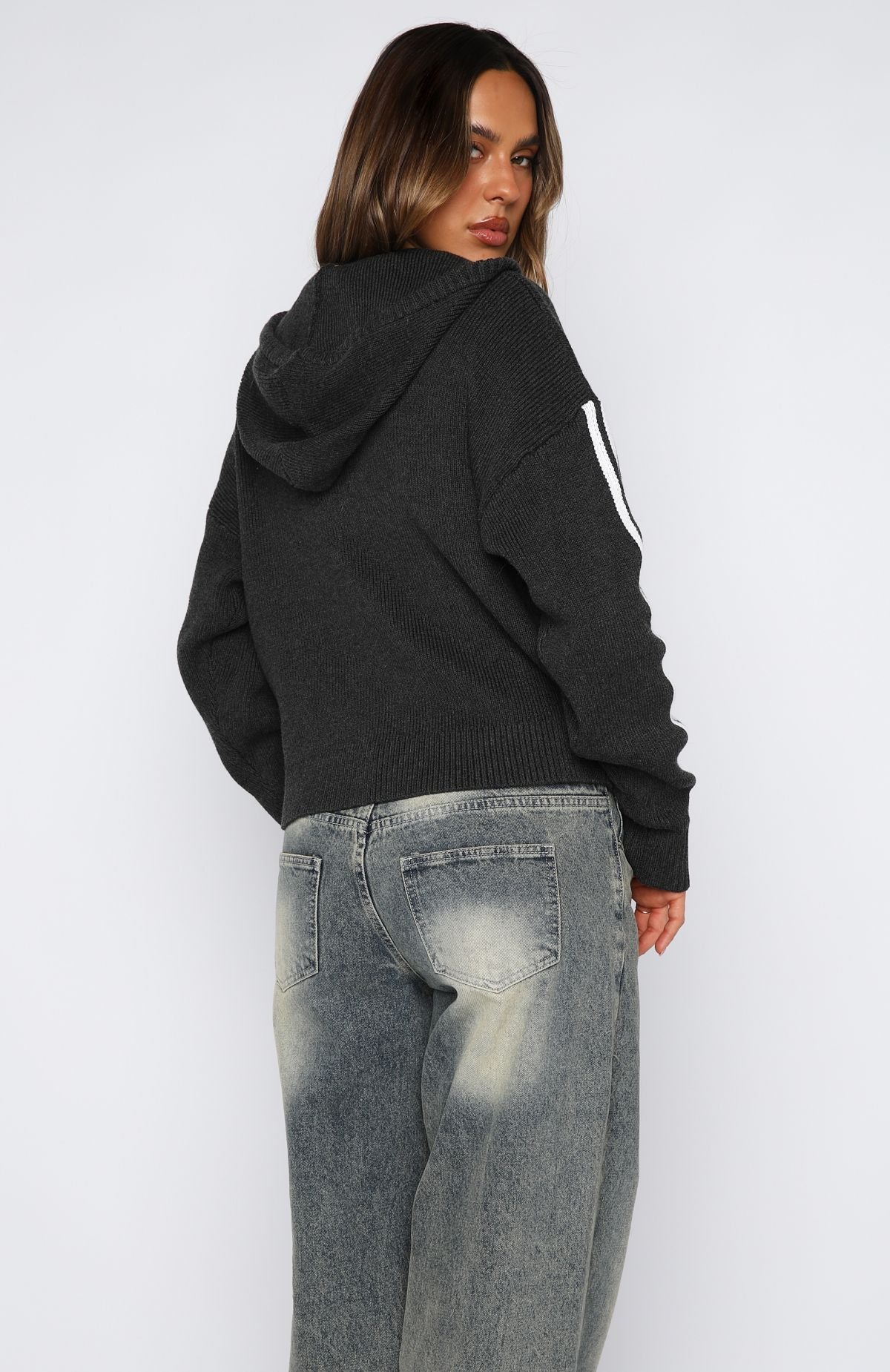 Next One Up Knit Hoodie Charcoal
