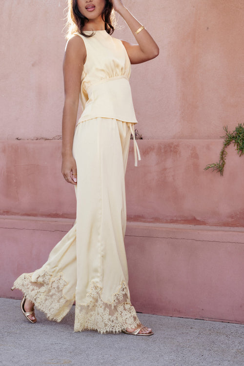 Viola Drawstring Wide Leg Pant - Yellow
