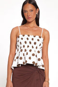Yvaine Babydoll Top - Brown Polka Dot